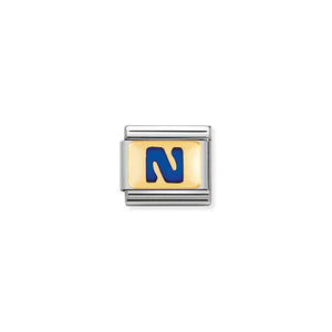 COMPOSABLE CLASSIC LINK 030201/14 BLUE LETTER N IN 18K GOLD & ENAMEL