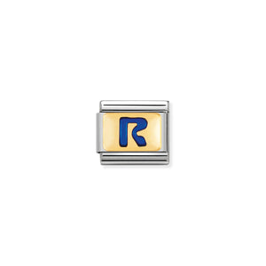 COMPOSABLE CLASSIC LINK 030201/18 BLUE LETTER R IN 18K GOLD & ENAMEL