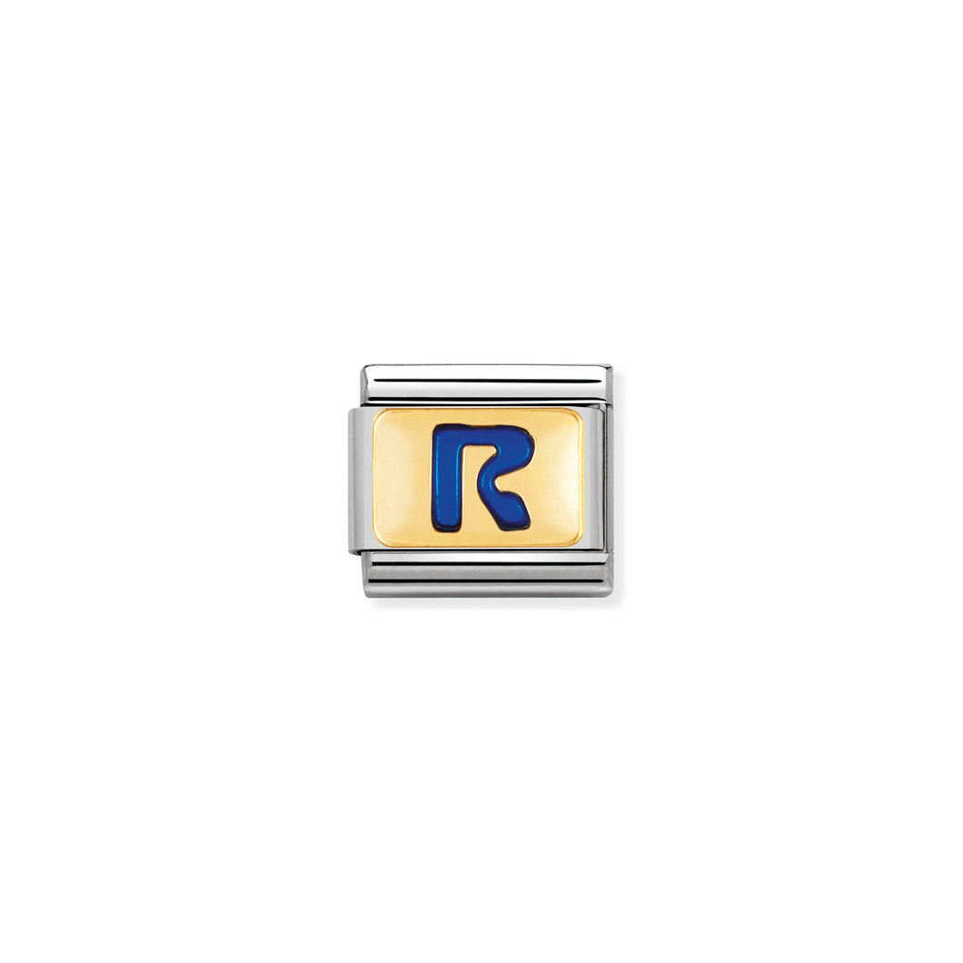 COMPOSABLE CLASSIC LINK 030201/18 BLUE LETTER R IN 18K GOLD & ENAMEL