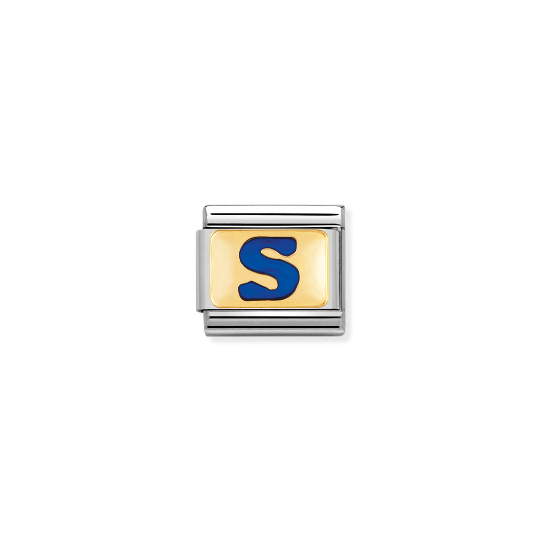 COMPOSABLE CLASSIC LINK 030201/19 BLUE LETTER S IN 18K GOLD & ENAMEL
