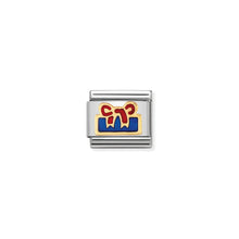 Load image into Gallery viewer, COMPOSABLE CLASSIC LINK 030209/27 BLUE PRESENT RED RIBBON IN 18K GOLD AND ENAMEL
