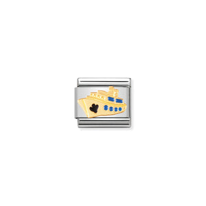 COMPOSABLE CLASSIC LINK 030210/12 CRUISE SHIP IN 18K GOLD AND ENAMEL