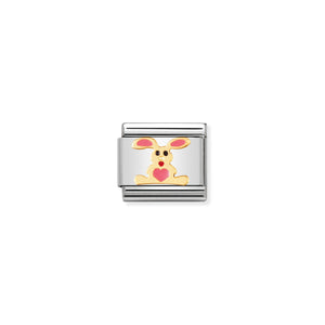 COMPOSABLE CLASSIC LINK 030212/01 PINK RABBIT IN 18K GOLD AND ENAMEL