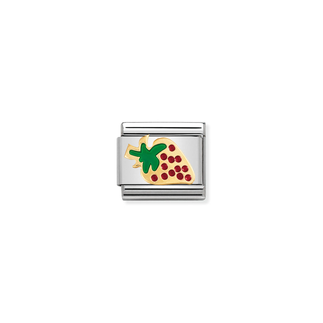 COMPOSABLE CLASSIC LINK 030215/11 STRAWBERRY IN 18K GOLD AND ENAMEL