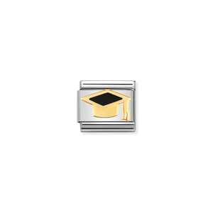 COMPOSABLE CLASSIC LINK 030223/08 BLACK GRADUATION HAT IN 18K GOLD AND ENAMEL