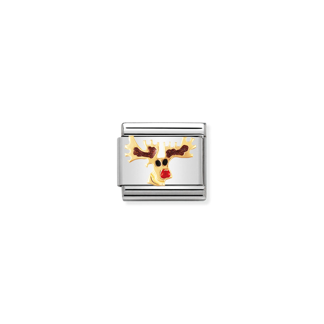 COMPOSABLE CLASSIC LINK 030225/08 REINDEER IN 18K GOLD AND ENAMEL