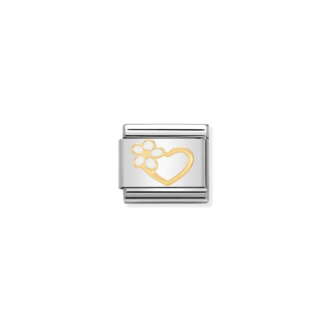 COMPOSABLE CLASSIC LINK 030253/40 HEART WITH WHITE FLOWER IN 18K GOLD AND ENAMEL