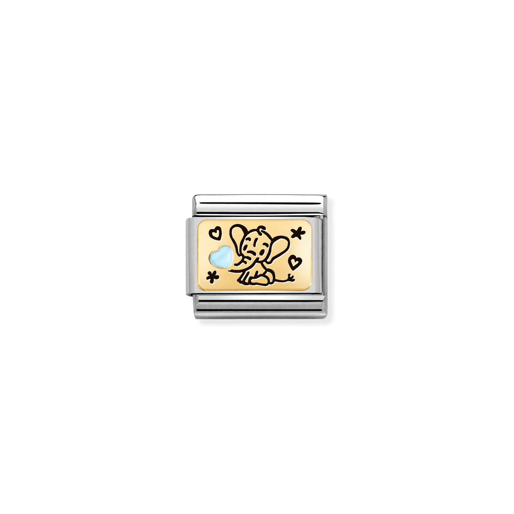 COMPOSABLE CLASSIC LINK 030289/04 BLUE ELEPHANT IN 18K GOLD & ENAMEL
