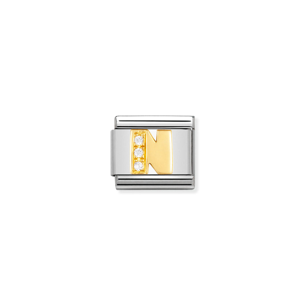 COMPOSABLE CLASSIC LINK 030301/14 LETTER N IN 18K GOLD AND CZ