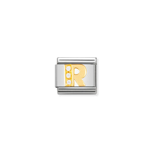 COMPOSABLE CLASSIC LINK 030301/18 LETTER R IN 18K GOLD AND CZ