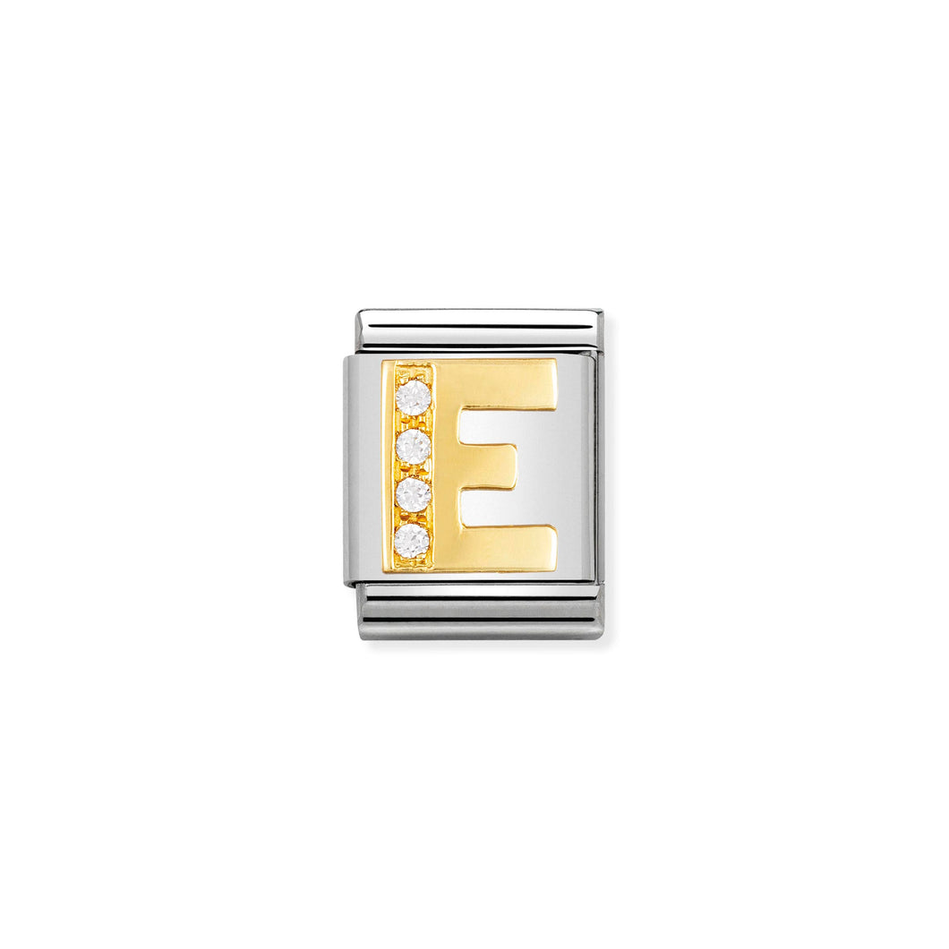 COMPOSABLE <STRONG>BIG LINK</STRONG> 032301/05 LETTER E IN 18K GOLD AND CZ