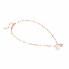 Load image into Gallery viewer, WHITE DREAM WHITE BAROQUE PEARL &amp; ROSE GOLD CHAIN NECKLACE 148703/023 WITH CZ STAR
