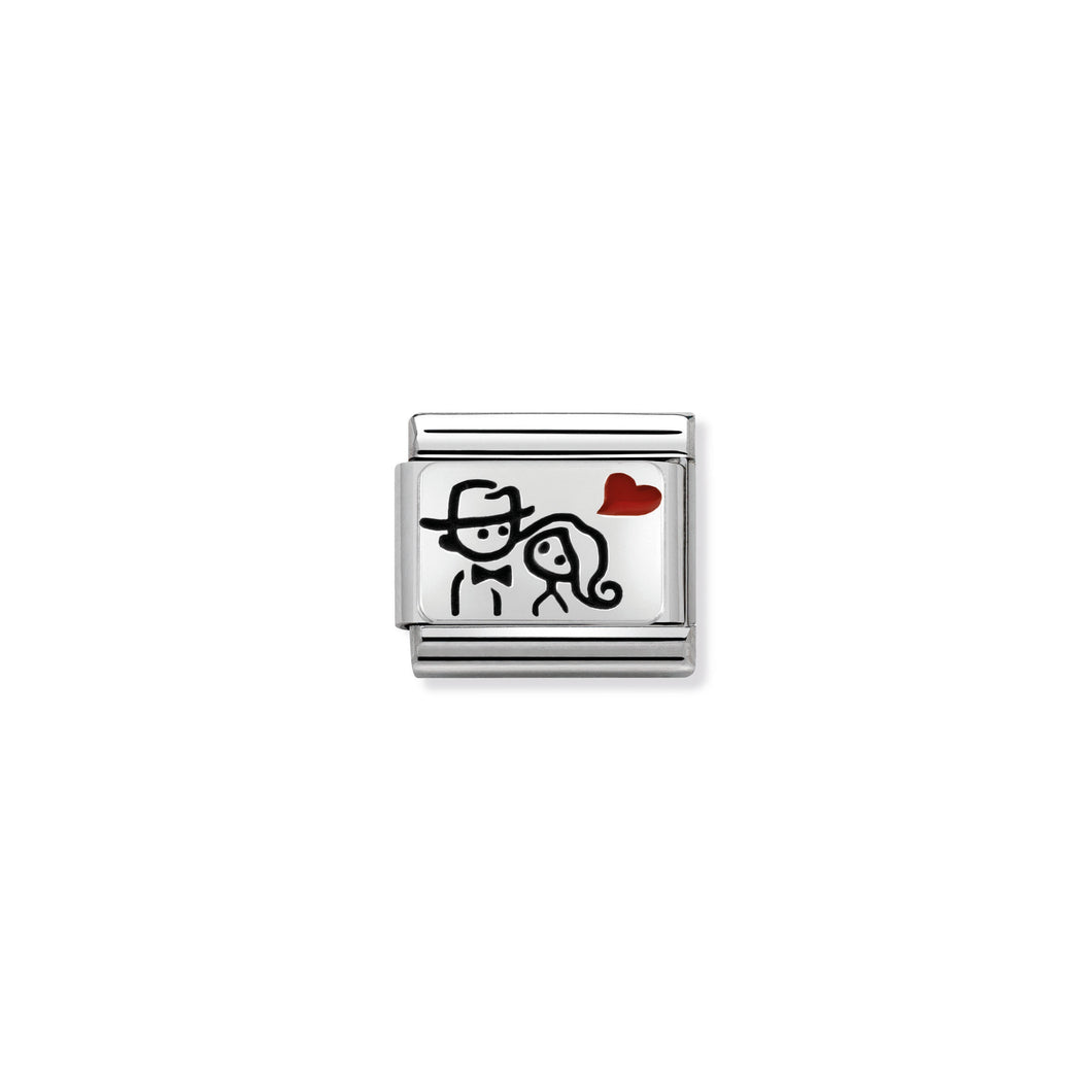 COMPOSABLE CLASSIC LINK 330208/10 COUPLE WITH HEART IN ENAMEL & 925 SILVER