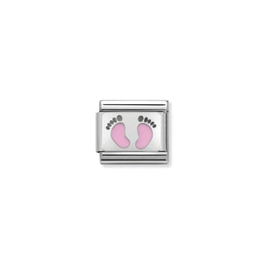 COMPOSABLE CLASSIC LINK 330208/14 PINK FOOTPRINTS IN ENAMEL & 925 SILVER