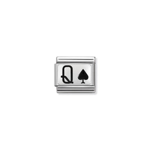 COMPOSABLE CLASSIC LINK 330208/31 QUEEN OF SPADES IN ENAMEL & 925 SILVER
