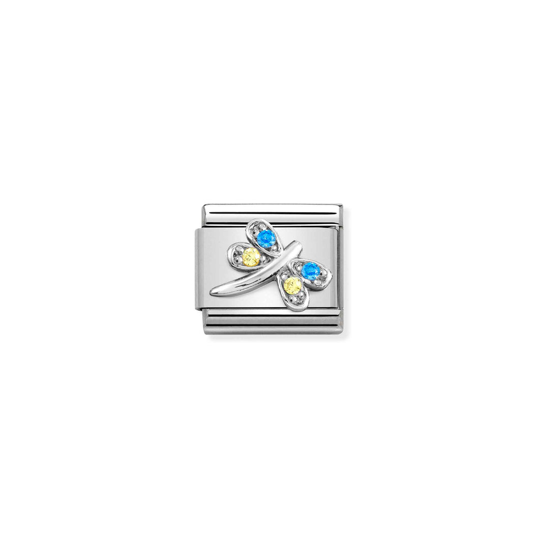 COMPOSABLE CLASSIC LINK 330304/39 LIGHT BLUE & YELLOW DRAGONFLY CZ IN SILVER