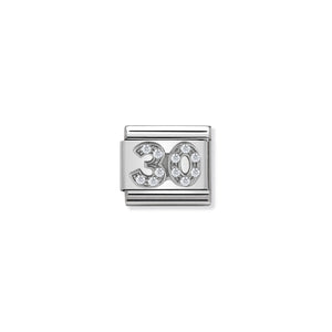 COMPOSABLE CLASSIC LINK 330304/21 NUMBER 30 WITH CZ IN 925 SILVER