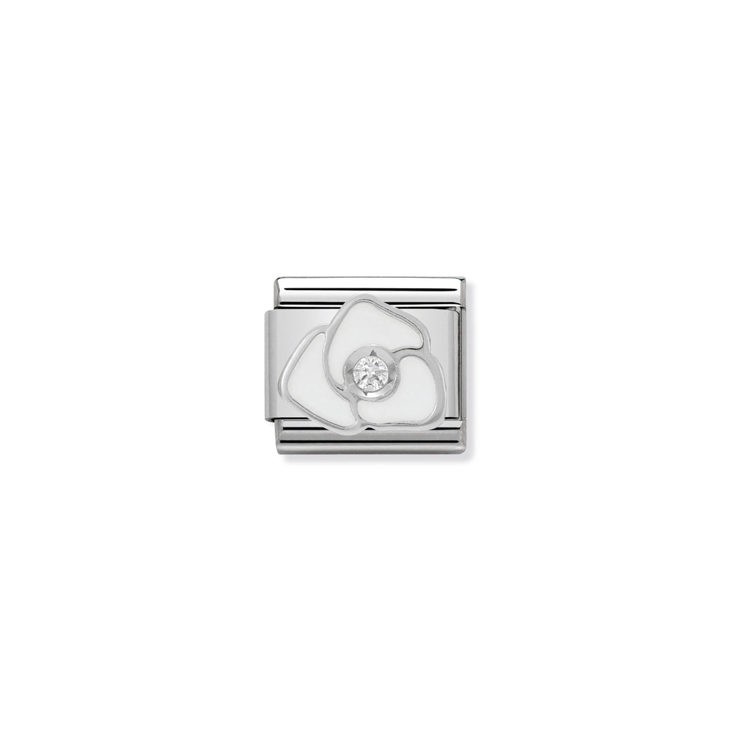 COMPOSABLE CLASSIC LINK 330305/06 WHITE ROSE WITH CZ & ENAMEL IN 925 SILVER