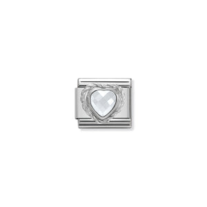 COMPOSABLE CLASSIC LINK 330603/010 WHITE FACETED HEART CZ WITH TWIST DETAIL IN 925 SILVER