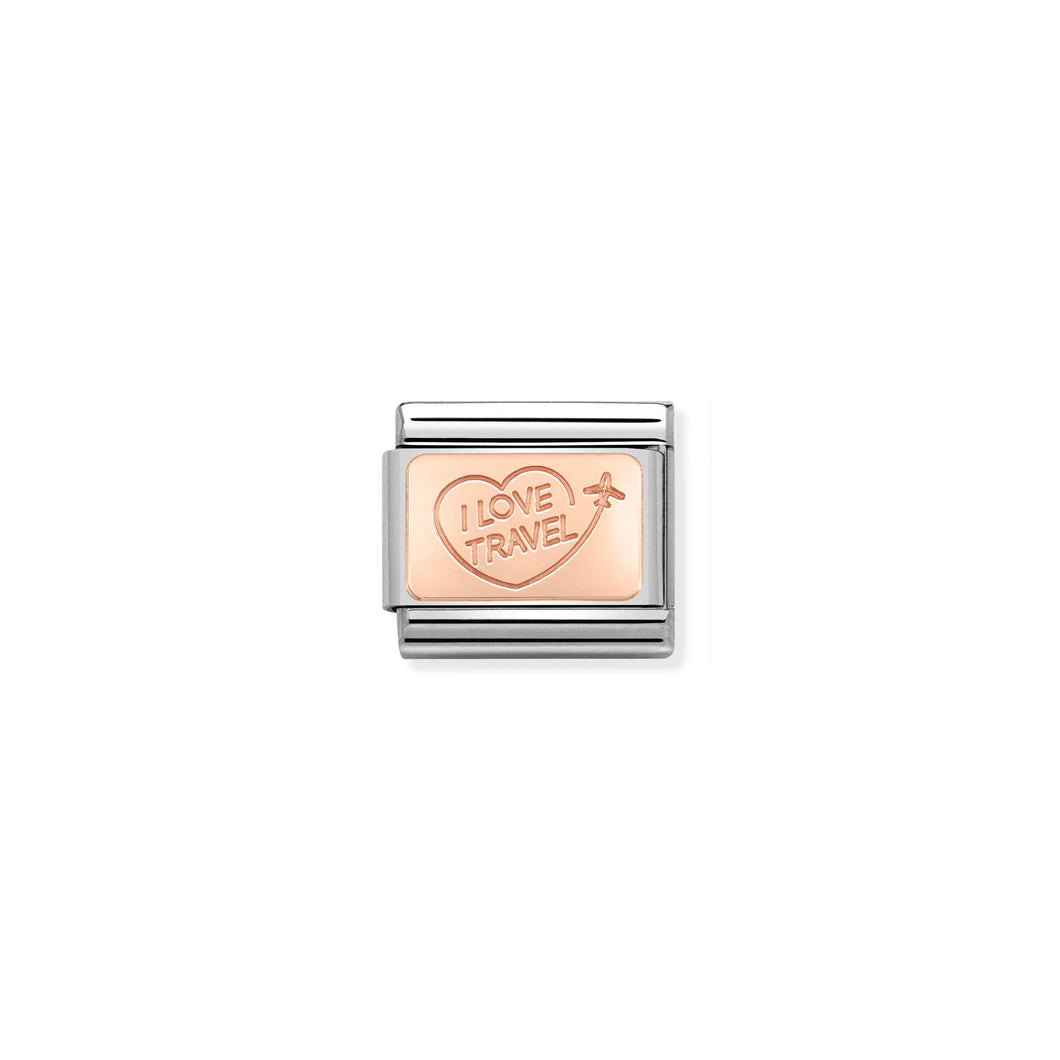 COMPOSABLE CLASSIC LINK 430110/02 I LOVE TRAVEL 9K ROSE GOLD PLATE