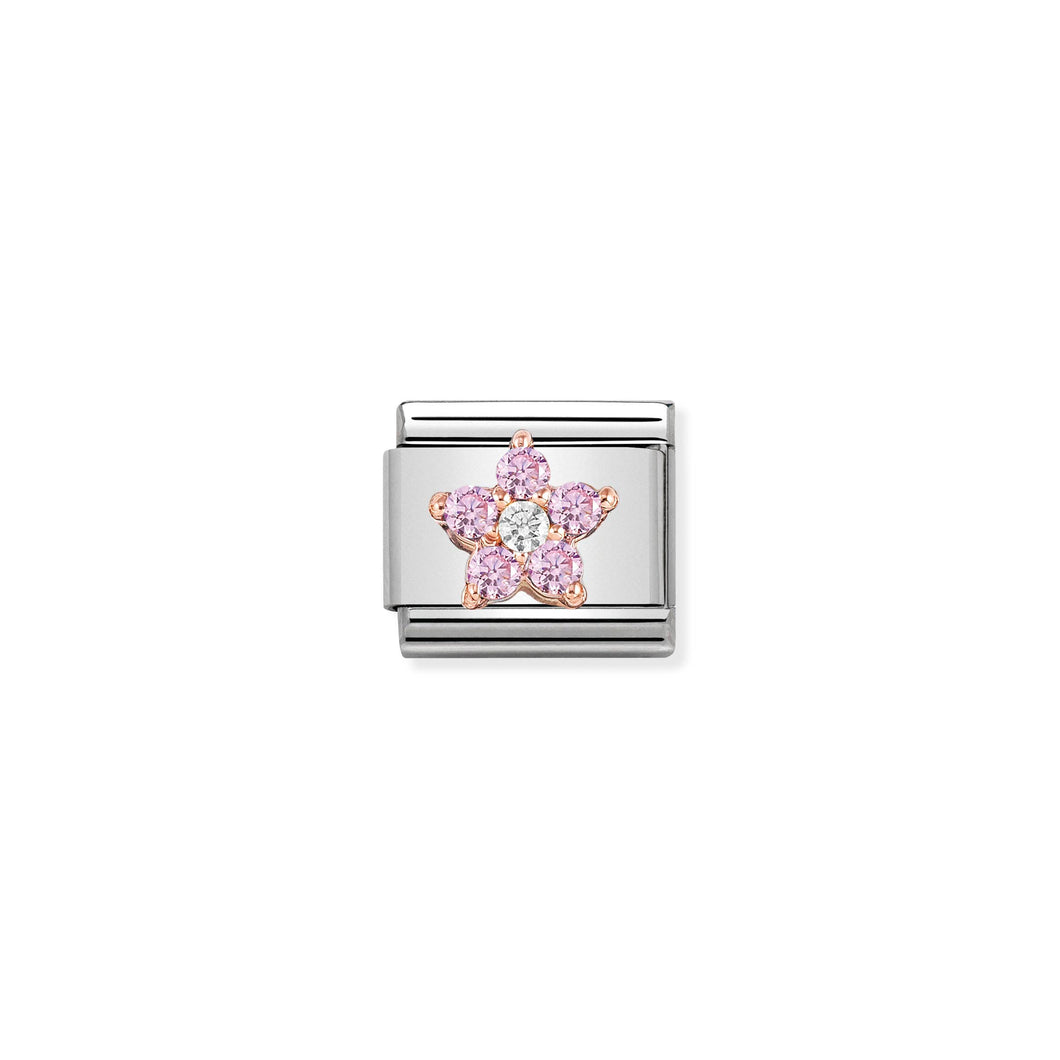 COMPOSABLE CLASSIC LINK 430317/04 ROSE PINK/WHITE CZ FLOWER IN 9K ROSE GOLD