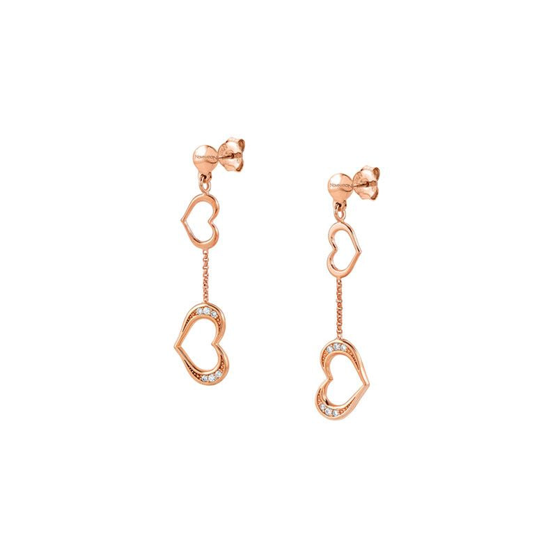 UNICA EARRINGS 146410/002 LONG ROSE GOLD HEART PENDANTS WITH CZ